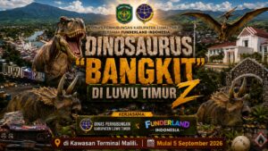 Wahana Dino Land Funderland hadir di Terminal Malili jadi viral Luwu Timur September 2026