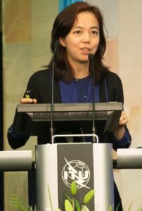 Fei-Fei Li, peneliti kecerdasan buatan dan pendiri World Labs, saat berbicara di forum AI for Good