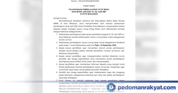 Ilustrasi siswa jenjang TK, SD, dan SMP kembali belajar tatap muka setelah kebijakan PJJ dicabut di Makassar