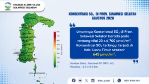Peta konsentrasi SO2 di Luwu Timur yang dirilis BMKG Stasiun Klimatologi Sulawesi Selatan