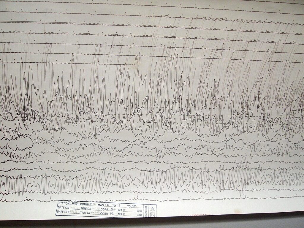 Rekaman seismogram aktivitas gempa bumi yang dipantau BMKG