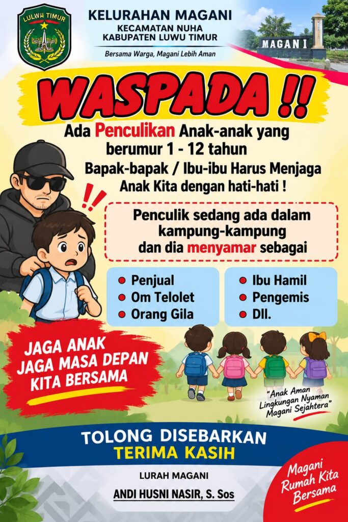 Selebaran waspada yang menjadi isu viral luwu timur di grup WhatsApp warga Sorowako, Kecamatan Nuha