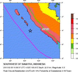 Peta tingkat bahaya gempa di wilayah Indonesia terbitan USGS