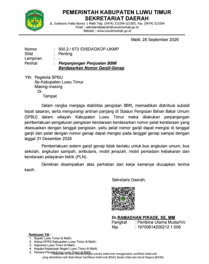 Berita Lutim: pengaturan pengisian BBM bersubsidi dengan sistem ganjil-genap di SPBU Luwu Timur
