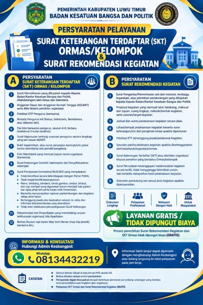 berita lutim layanan SKT Ormas dan rekomendasi kegiatan Kesbangpol
