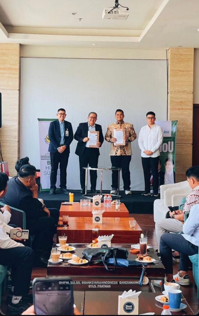 Penandatanganan kerja sama HIPMI Sulawesi Selatan dan Bank Syariah Indonesia untuk pembiayaan pengusaha muda