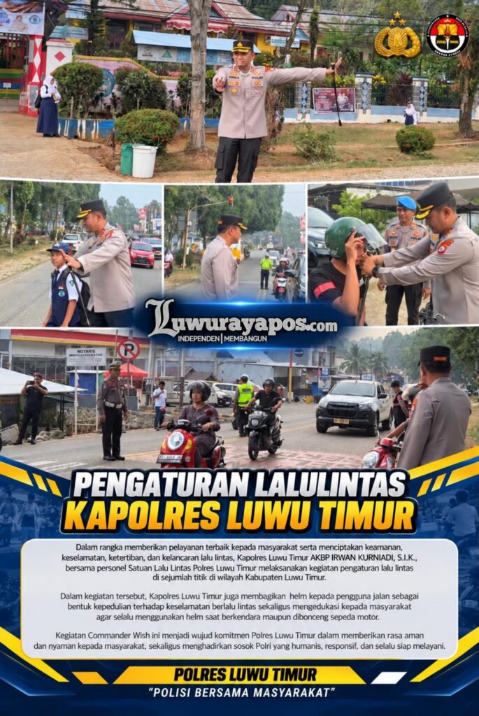 Luwu Timur: Kapolres Lutim mengatur lalu lintas pagi dan membagikan helm kepada pengendara di Malili