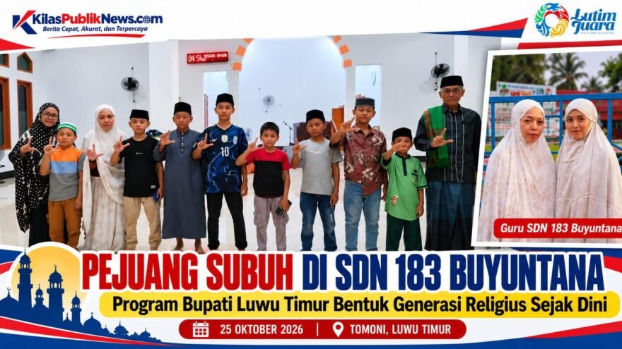 Siswa dan guru mengikuti kegiatan Pejuang Subuh di SDN 183 Buyuntana, Kecamatan Tomoni, Luwu Timur
