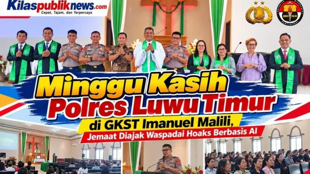 Jemaat dan personel Polres saat kegiatan Minggu Kasih di Malili, luwu timur, membahas hoaks berbasis AI