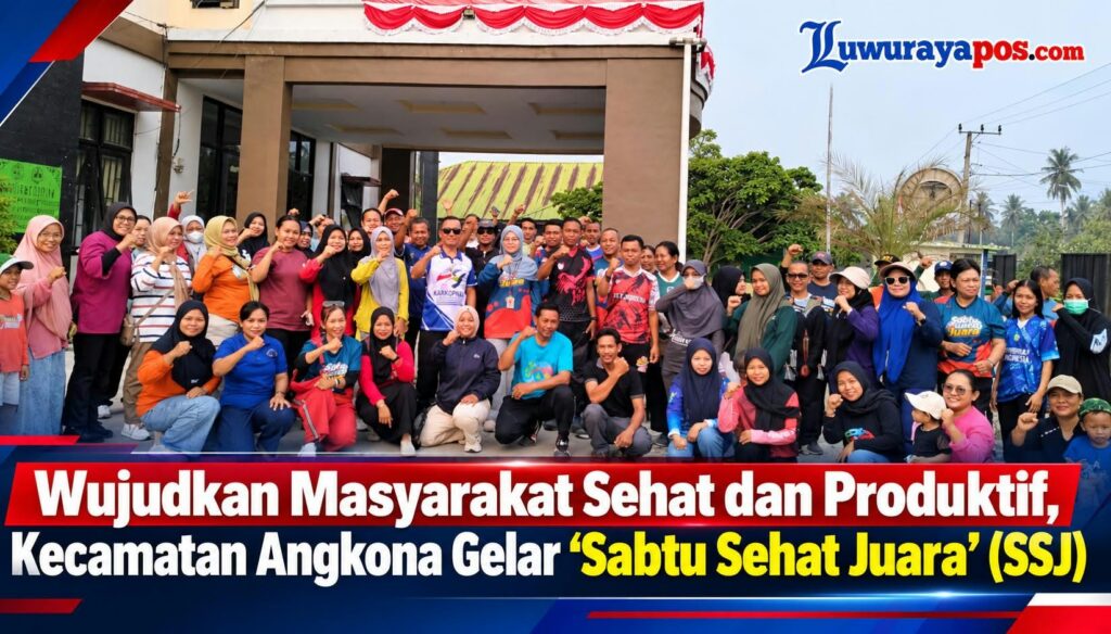 Warga mengikuti senam bersama dalam kegiatan Sabtu Sehat Juara di Kecamatan Angkona, Luwu Timur