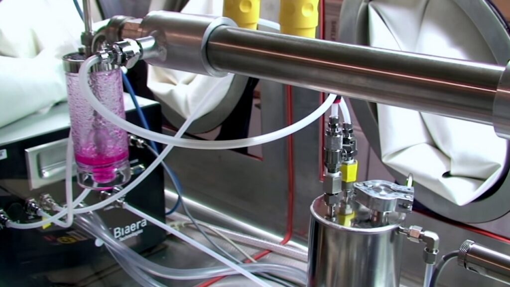 Ilustrasi ruang kerja laboratorium biosekuriti dengan lemari biosafety kabinet kelas III