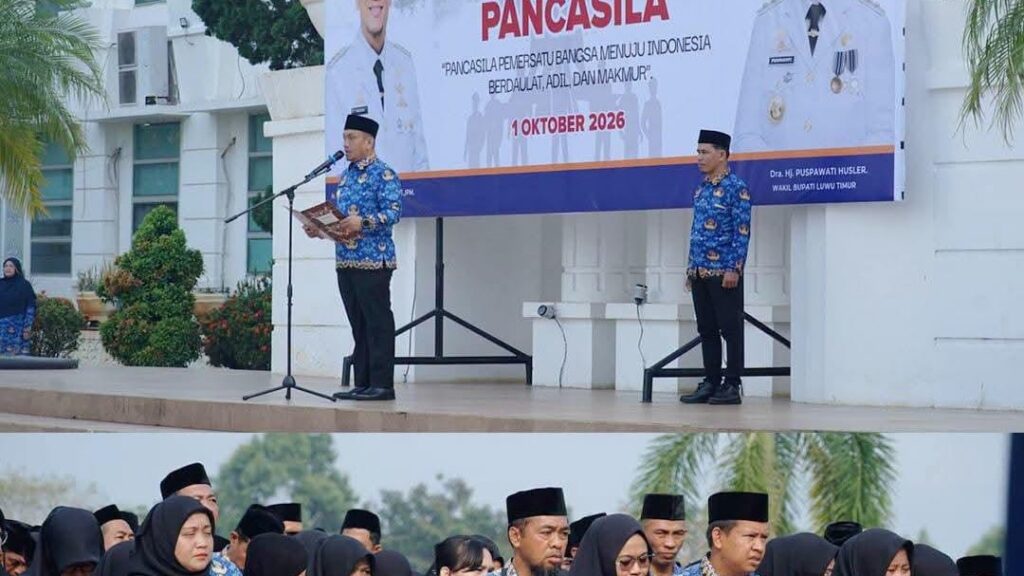 ASN lingkup Pemerintah Kabupaten Luwu Timur mengikuti upacara di halaman kantor bupati