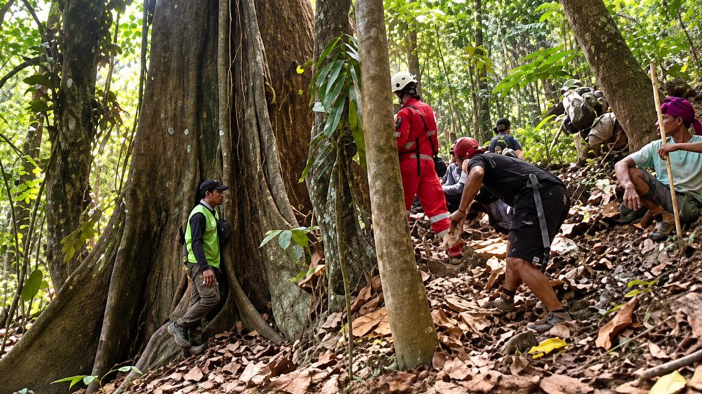 Tim SAR gabungan dan warga mencari warga hilang di kawasan Gunung Lahumpangi Barat, Luwu Timur