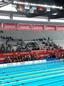 Suasana kolam Gelora Bung Karno Aquatic Stadium saat Asian Para Games 2018 di Jakarta